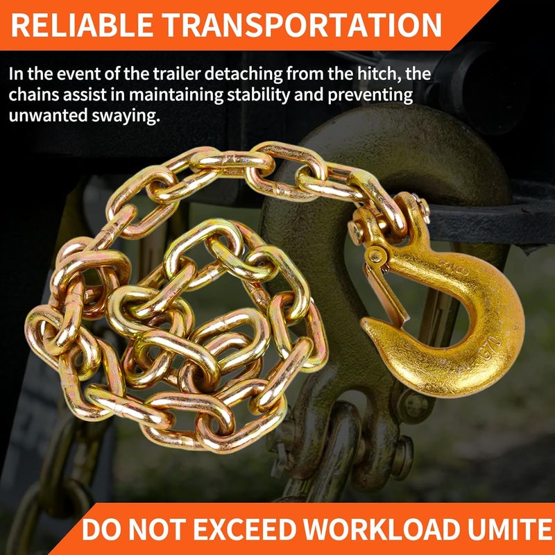 TeukRiGa 1/4" x 36"Grade 70 Trailer Safety Chain with Clevis Style Slip Hook 12000 lbs Break Strength 2 Pcs (1/4" x 36") - Image 4